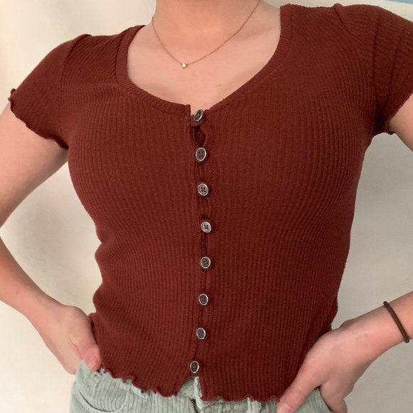 American Eagle Burgundy Sweater Button Top - Picture 1 of 4